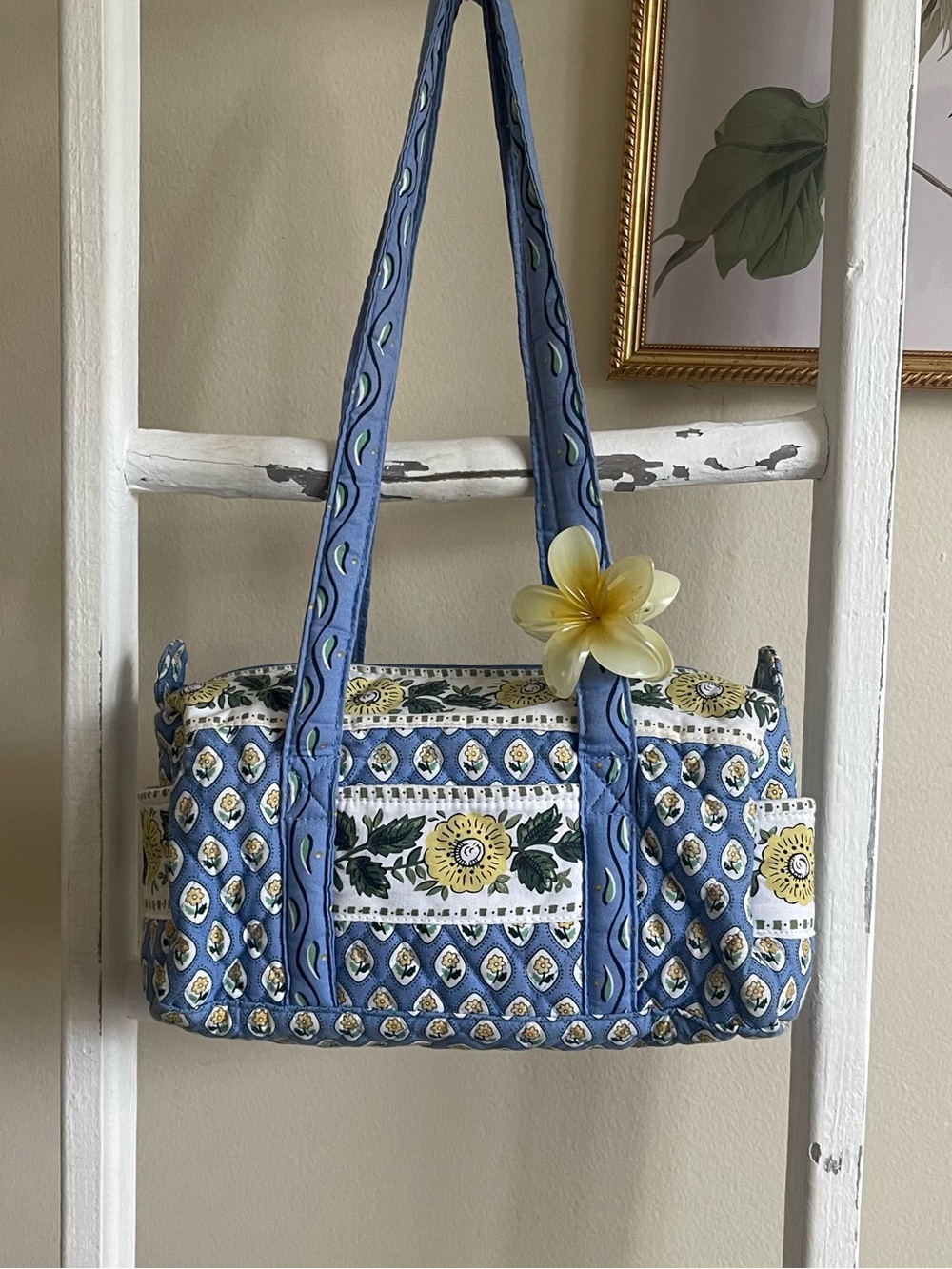 Quilted Blue Floral Shoulder Bag with matching wallet